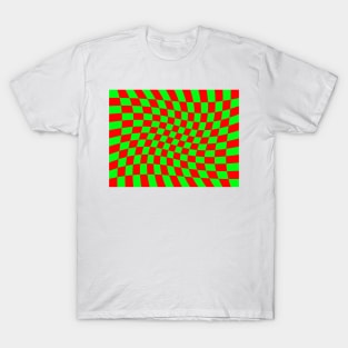 Twisted Checkered Square Pattern - Green & Red T-Shirt